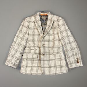 Tallia Boys Size 8 R Tan Plaid Wool Blazer Jacket Button Closure Plaid Coat